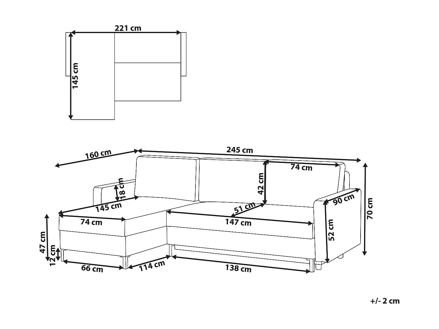 Canapé-lit d'Angle à gauche en Tissu avec Rangement et Dossier Rembourré Marron Tejn