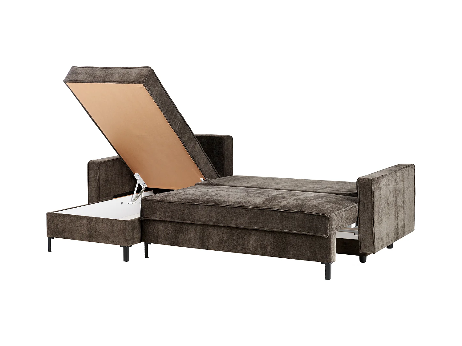 Canapé-lit d'Angle à gauche en Tissu avec Rangement et Dossier Rembourré Marron Tejn