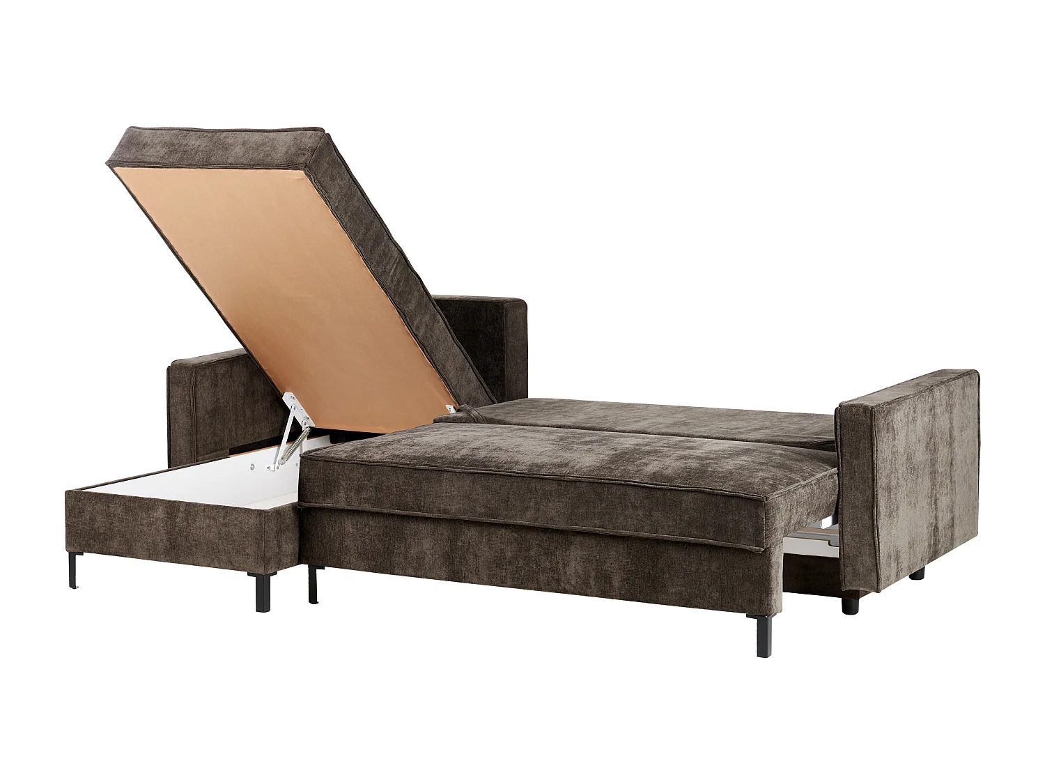 Canapé-lit d'Angle à gauche en Tissu avec Rangement et Dossier Rembourré Marron Tejn