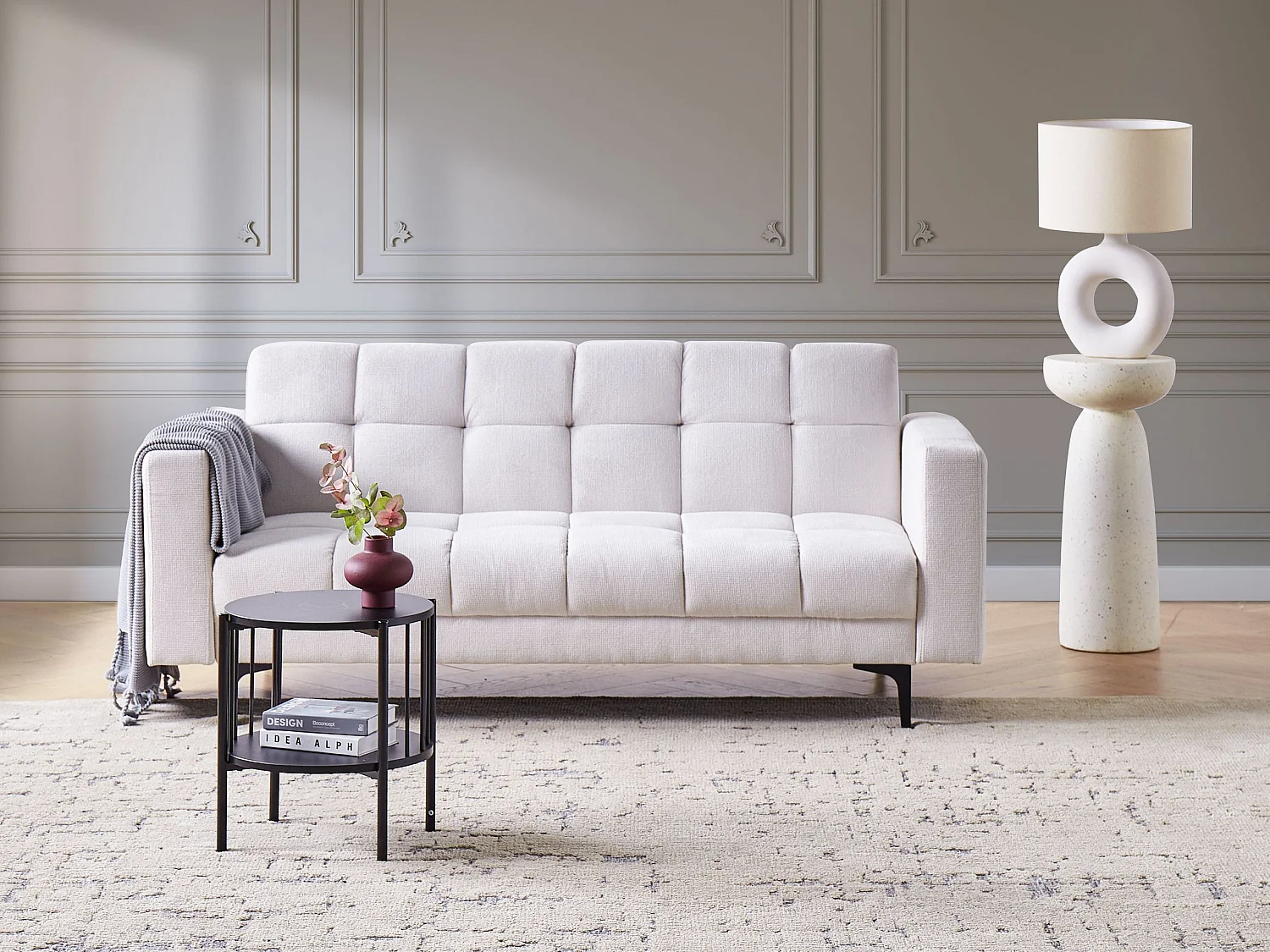 Sofá-cama ALNES Tecido Branco creme 3 lugares