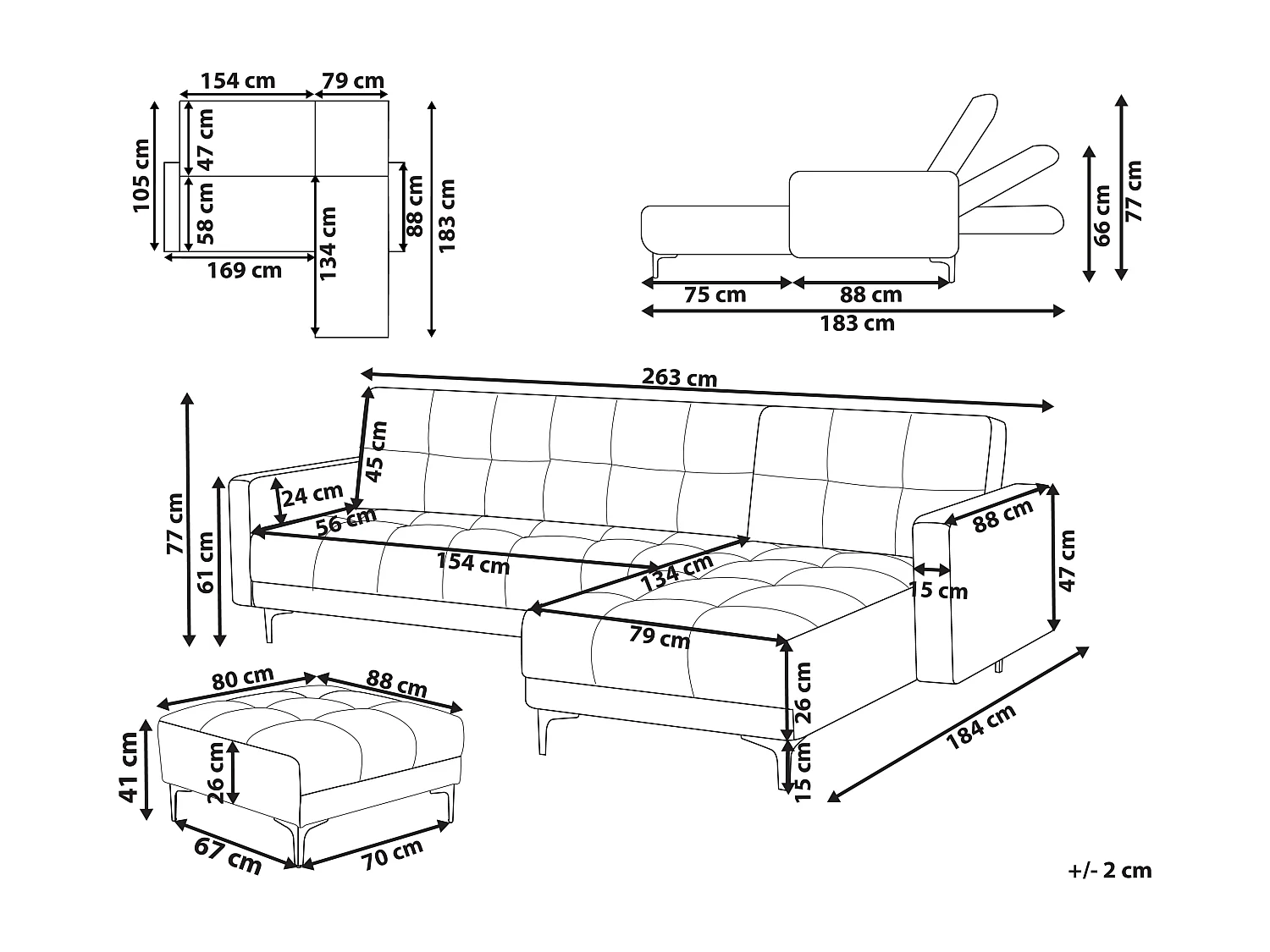 Canapé-lit d'angle modulable 4 places ALNES Tissu Beige Côté droite