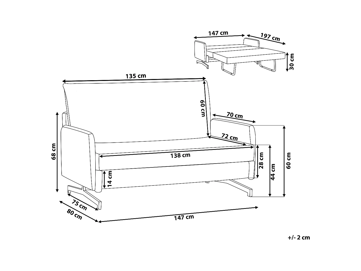 Divano letto BELFAST Tessuto Rosso 2 posti