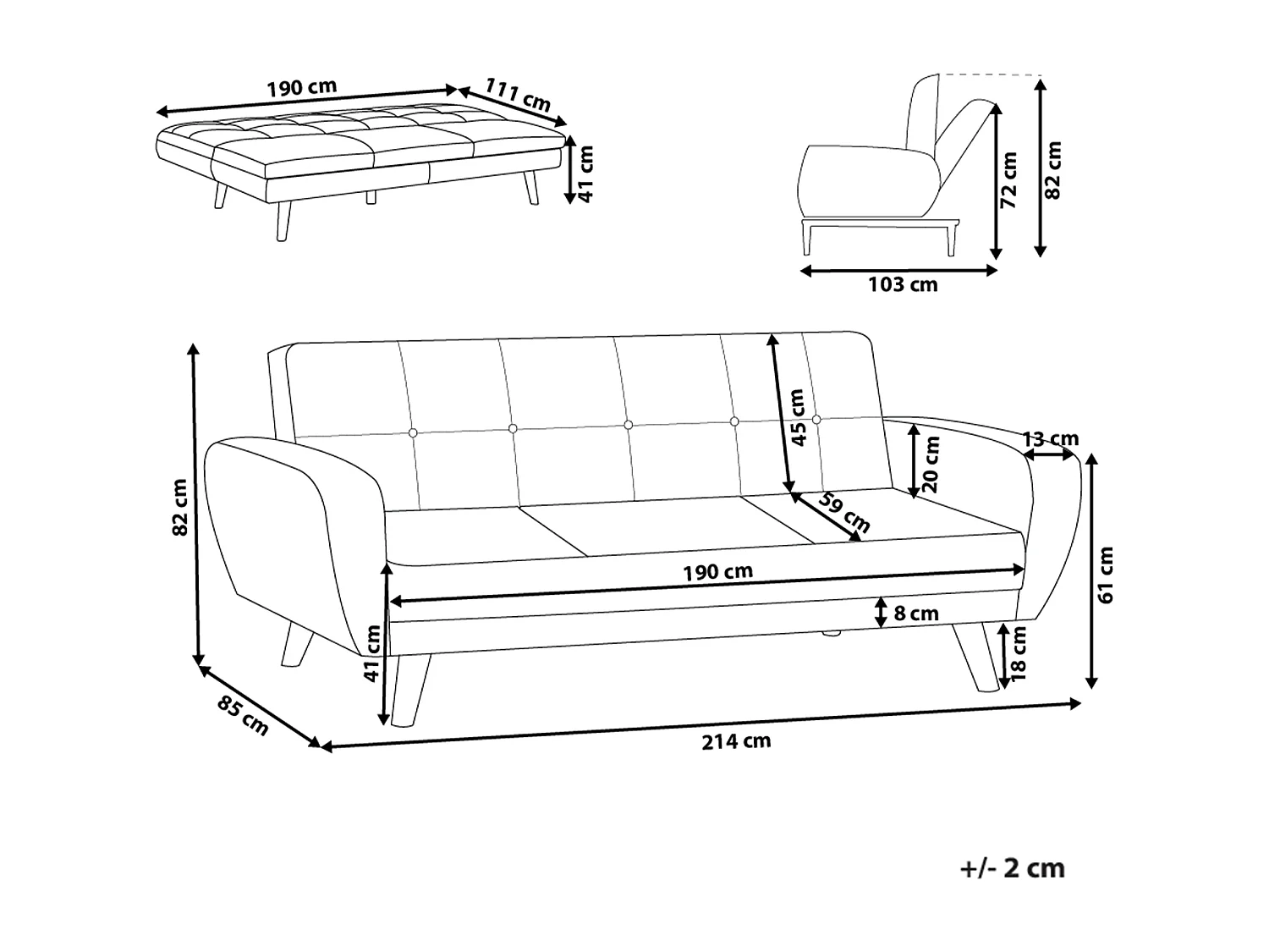 Sofa rozkładana FLORLI Boucle Złamana biel dla 3 osób