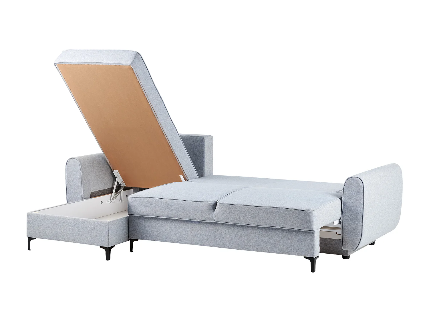 Canapé-lit d'Angle à Droite en Tissu Coussins Dossier avec Rangement Bleu Simris