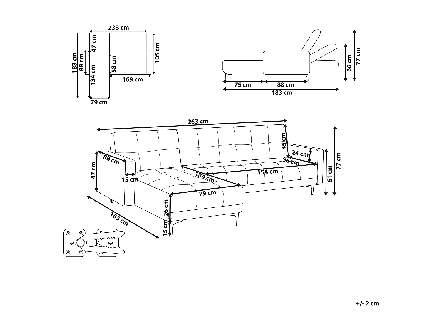 Sofá-cama de canto modular ALNES Veludo Vermelho claro 4 lugares à direita