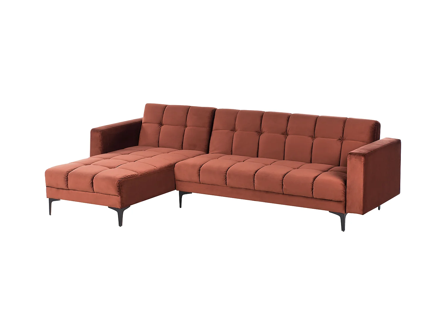 Canapé-lit d'angle modulable 4 places ALNES Velours Rouge clair Côté droit
