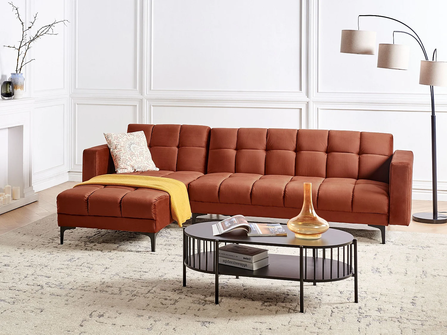 Canapé-lit d'angle modulable 4 places ALNES Velours Rouge clair Côté droit