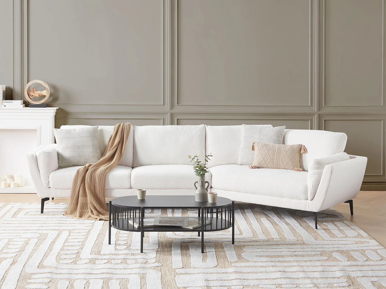 Sofa KANSSELI Bouclé Weiss 3-Sitzer