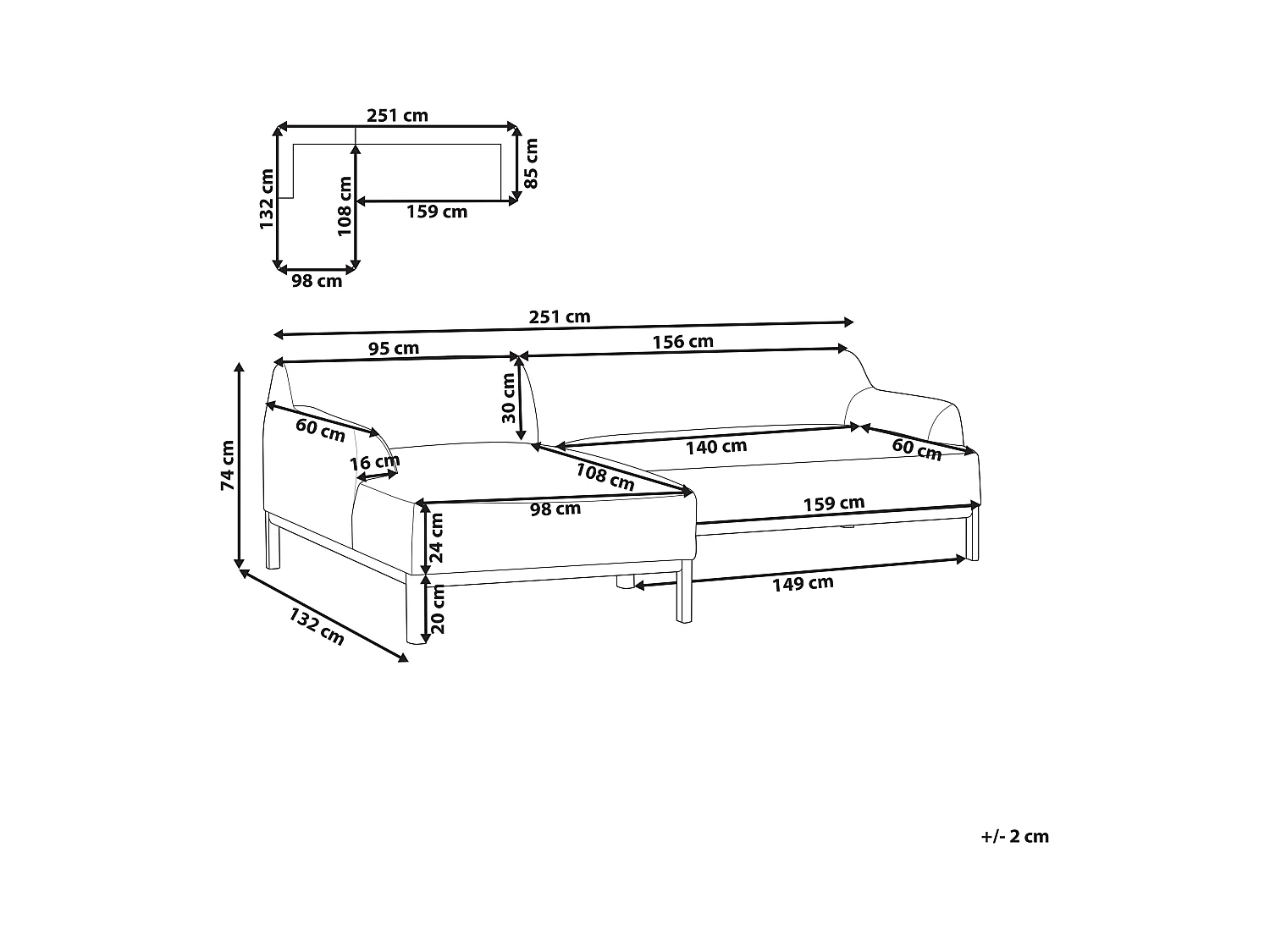 Hoekbank SOSJO Stof Bordeaux 3-zitter Rechterzijde