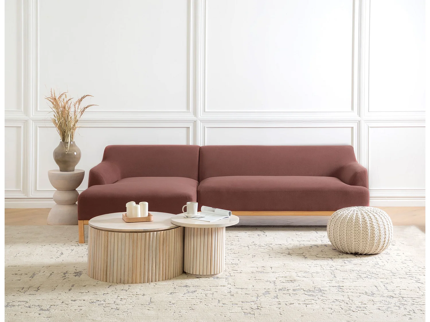 Ecksofa SOSJO Stoff Burgunderrot 3-Sitzer rechtsseitig