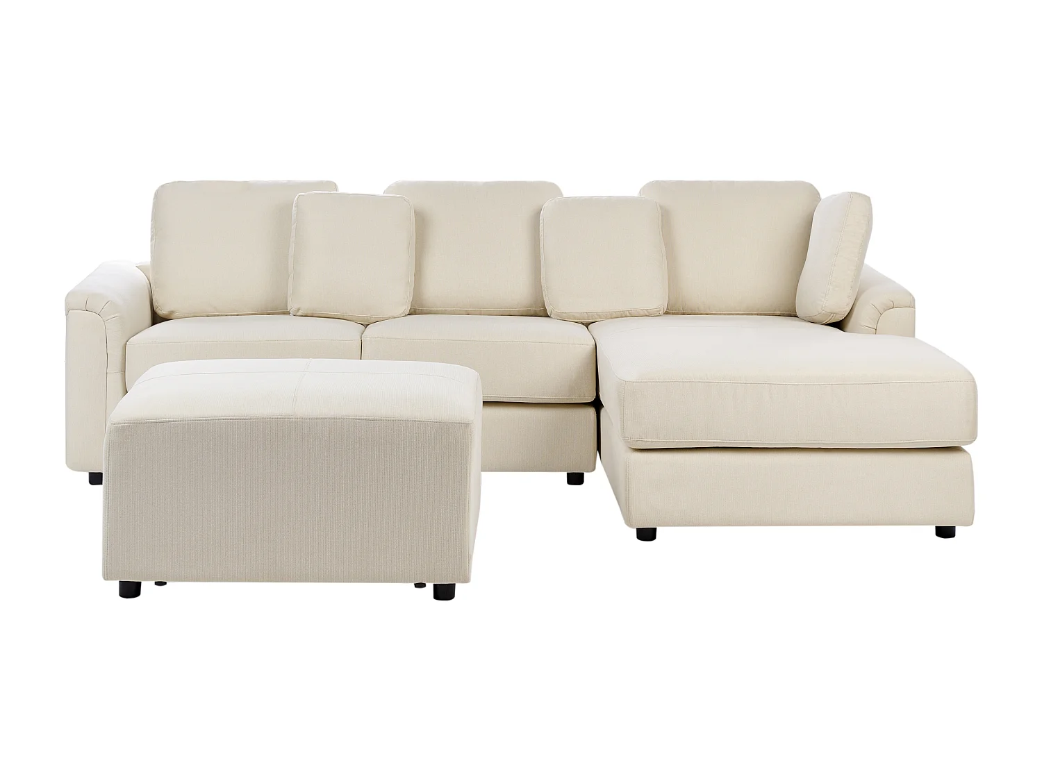 Canapé d'angle 4 places KOHLO Tissu Beige clair avec ottoman Côté droite