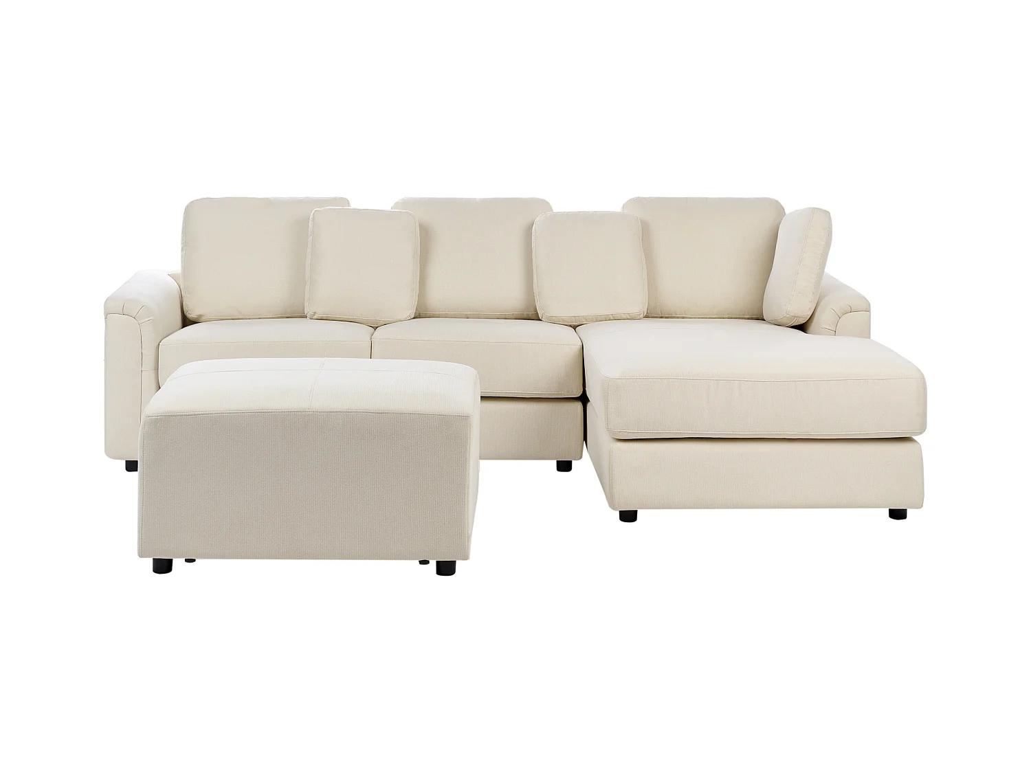 Canapé d'angle 4 places KOHLO Tissu Beige clair avec ottoman Côté droite