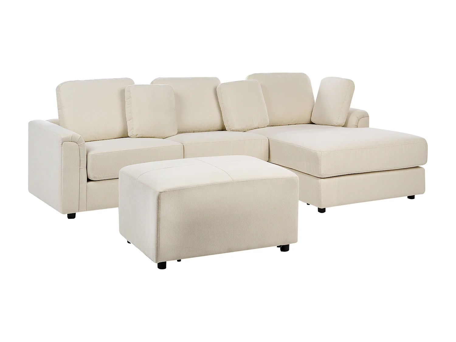 Canapé d'angle 4 places KOHLO Tissu Beige clair avec ottoman Côté droite