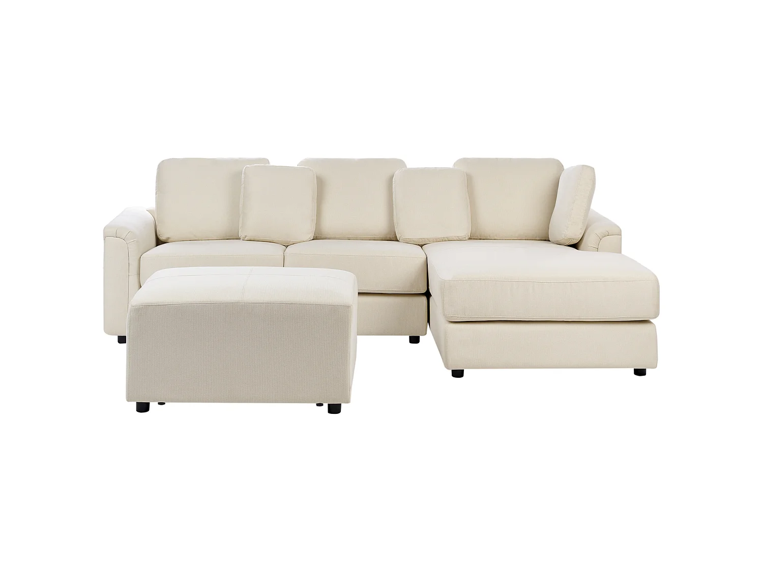 Canapé d'angle KOHLO Tissu Beige clair avec ottoman 4 places Côté gauche