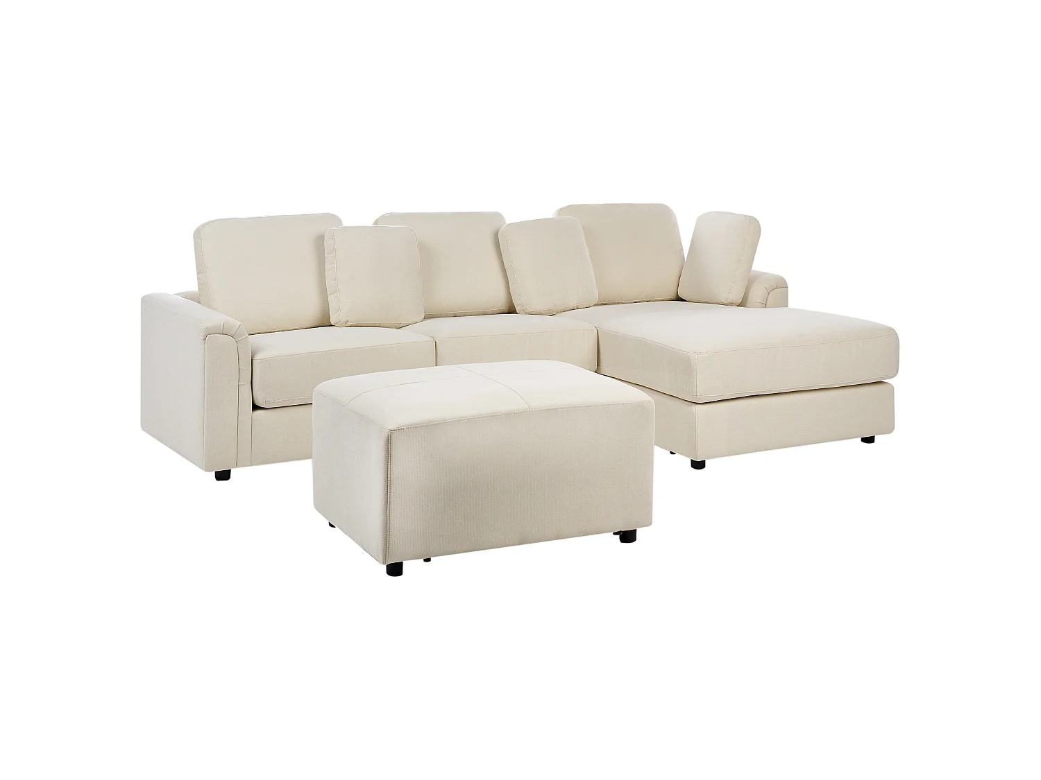 Canapé d'angle KOHLO Tissu Beige clair avec ottoman 4 places Côté gauche