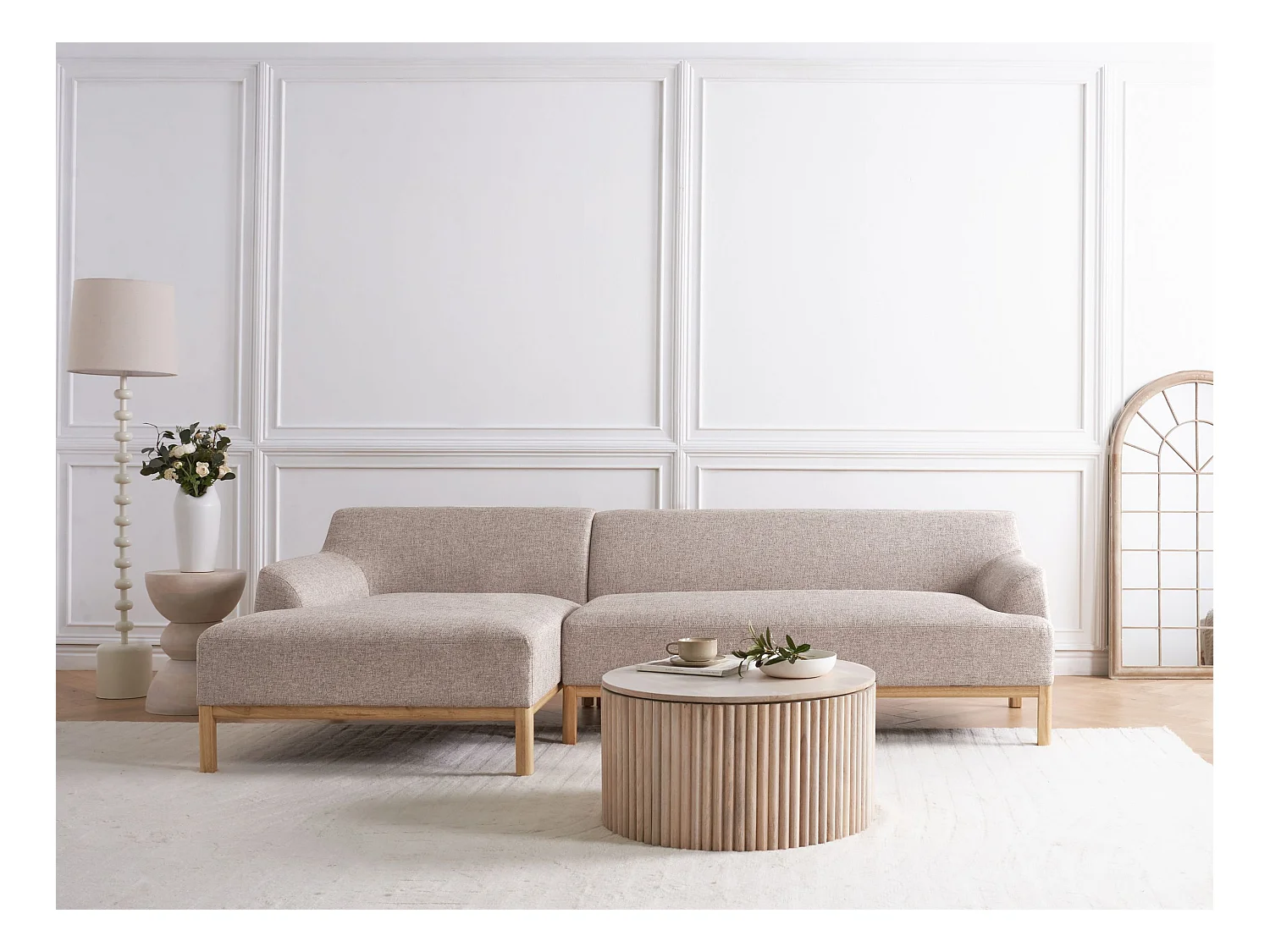 Ecksofa SOSJO Stoff Hellbraun 3-Sitzer rechtsseitig