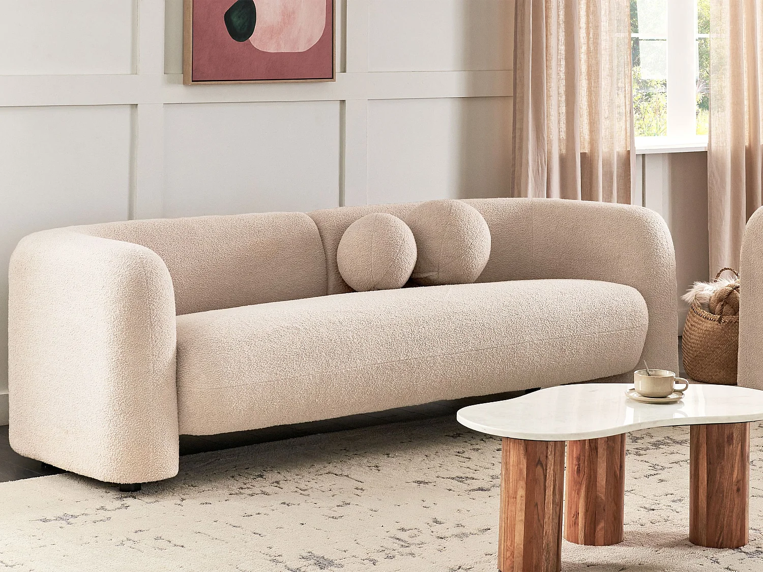 Canapé 3 places LEIREN Bouclé Beige