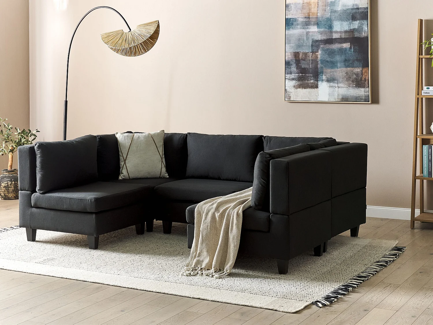 Canapé modulable en forme de U 5 places UNSTAD Tissu Noir