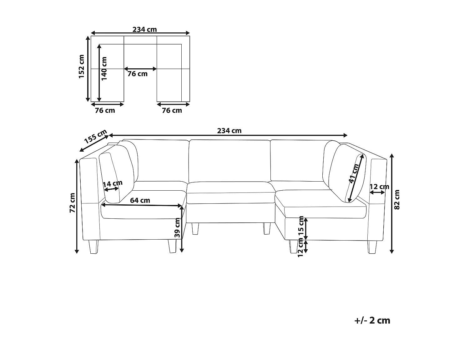 Canapé modulable en forme de U UNSTAD Tissu Noir 5 places