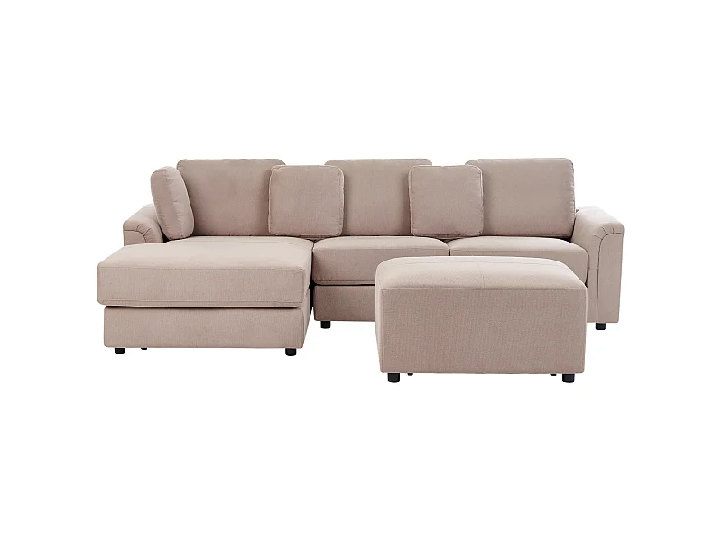 Ecksofa mit Ottomane Stoff beige/ taupe rechtsseitig für 4 Personen L-Form Kohlo