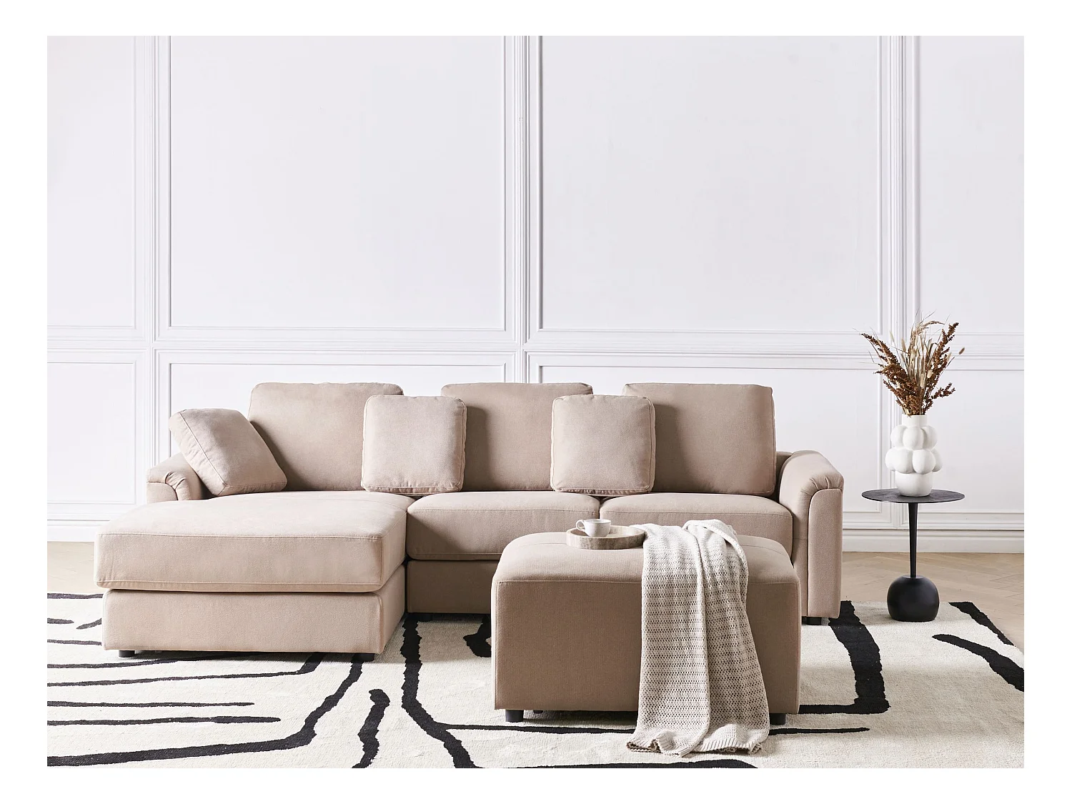 Narożnik KOHLO Beżowoszary z otomaną dla 4 osób Prawostronny