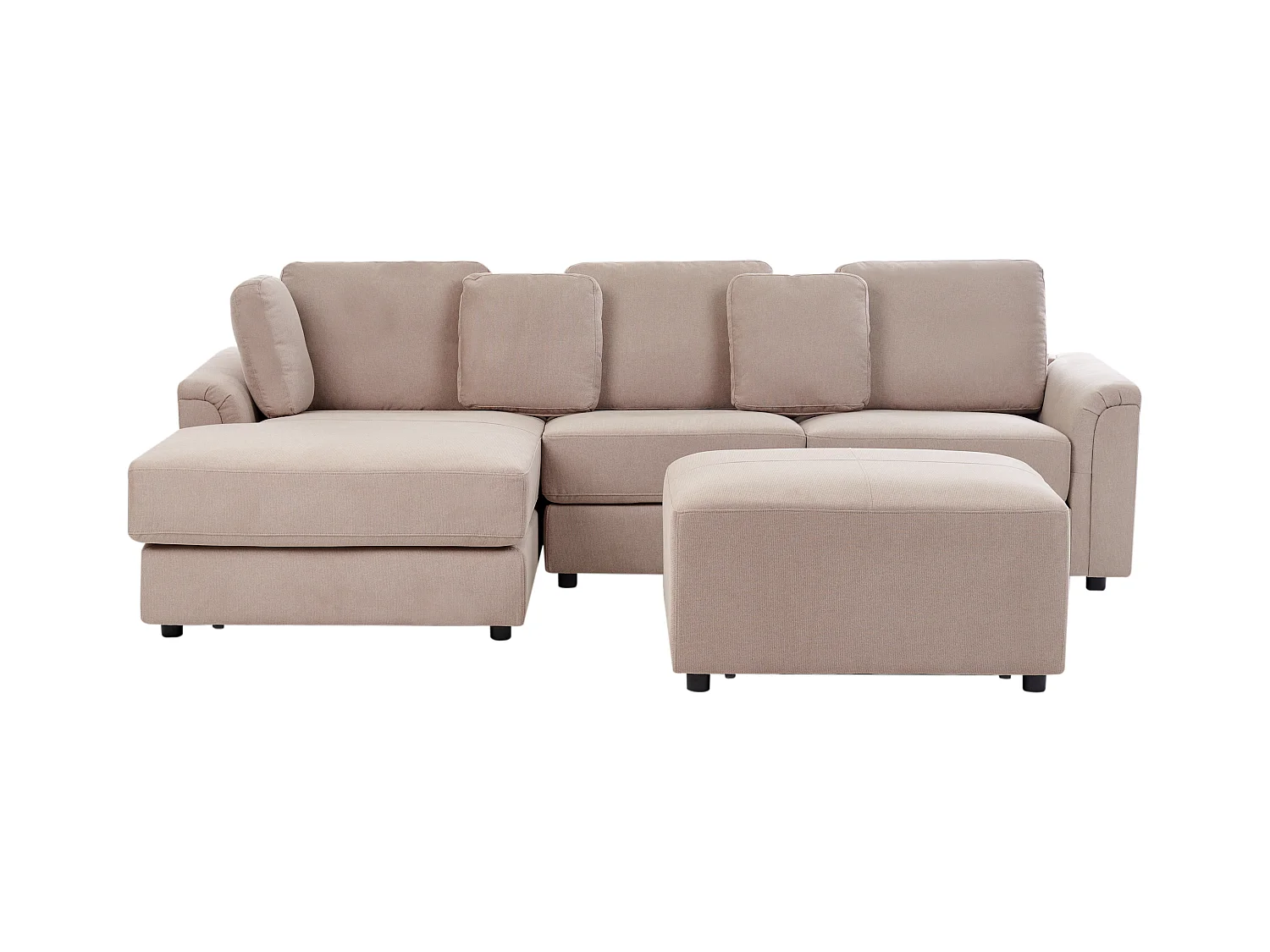 Canapé d'angle 4 places KOHLO Tissu Taupe avec ottoman Côté droit