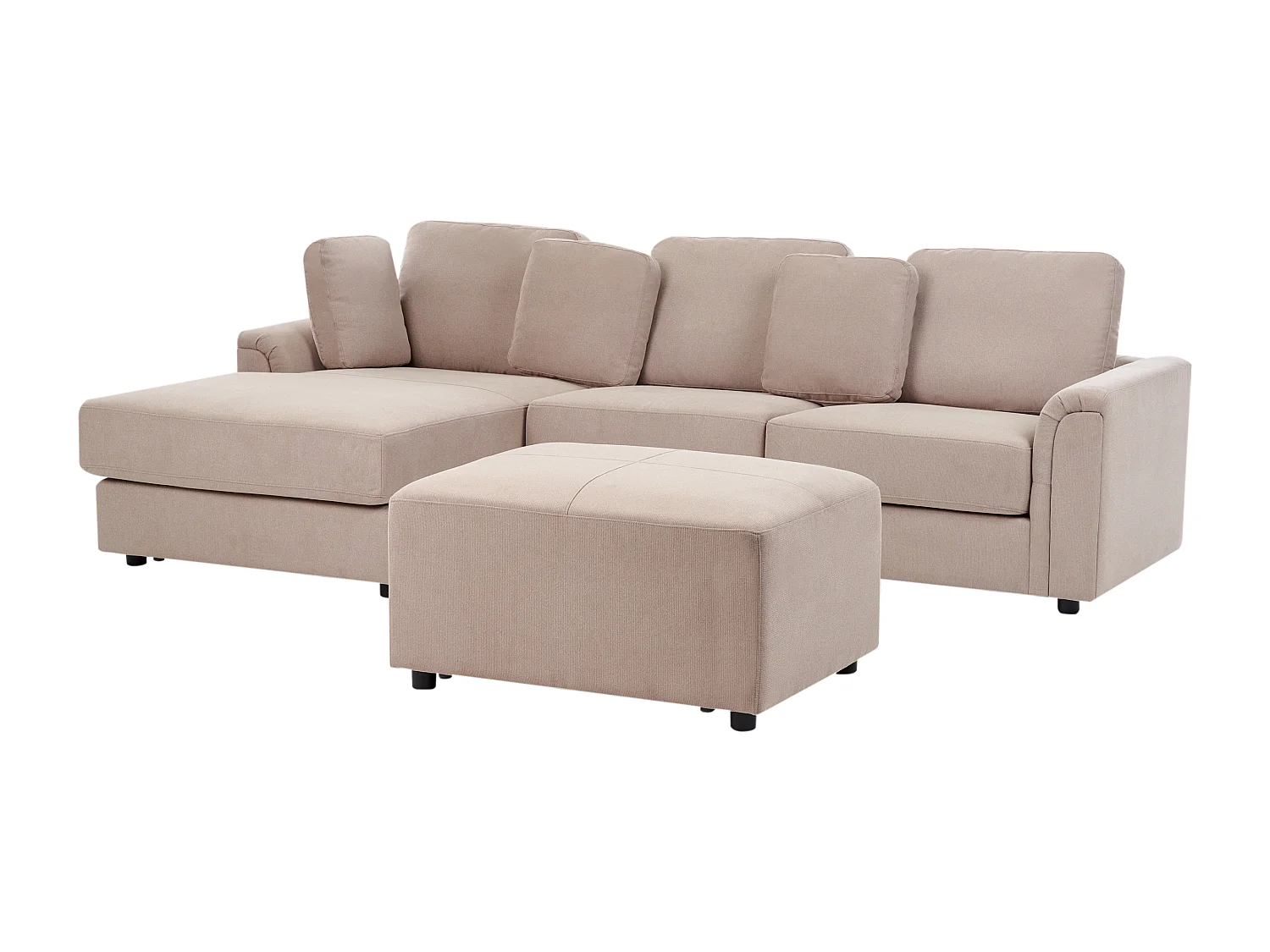 Hoekbank KOHLO Stof Taupe Met ottomaan 4-zitter Rechterzijde