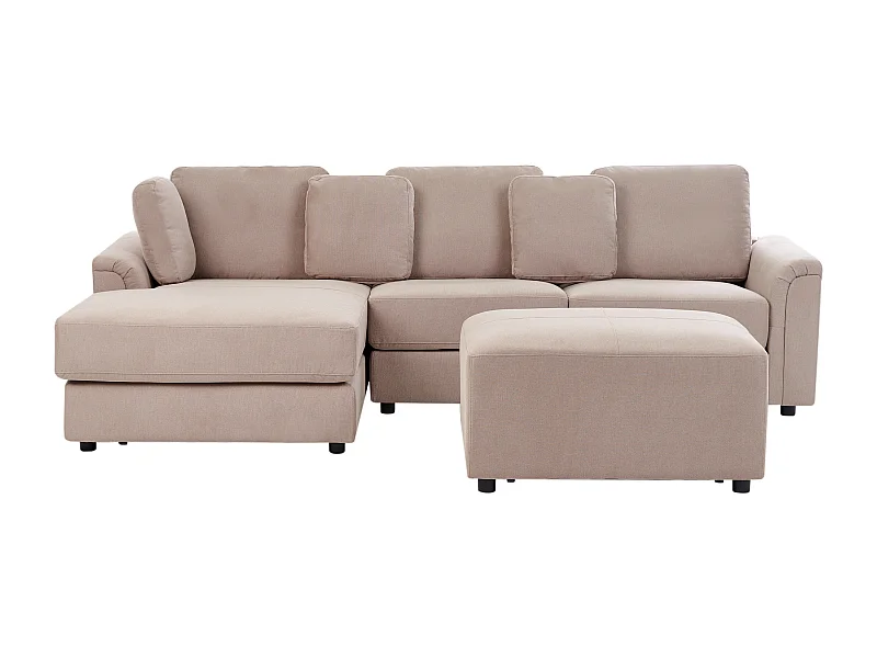 Sofá esquinero KOHLO Tela Gris pardo con otomana 4 plazas Derecha