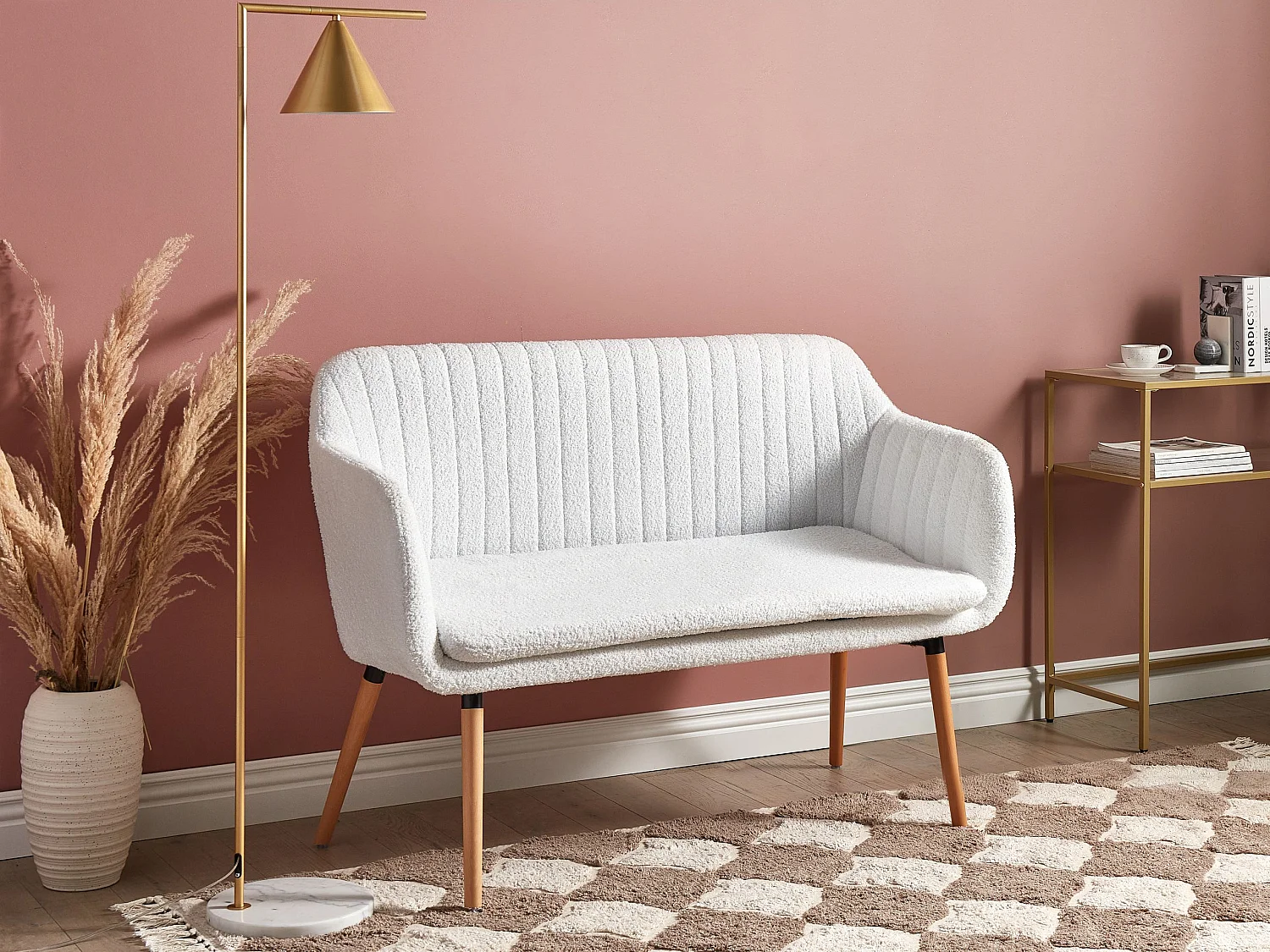 Banc rembourré TABY Bouclé Blanc cassé 2 places