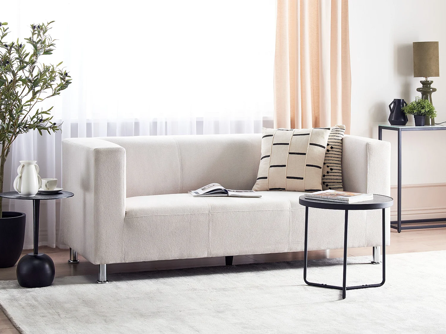 Canapé FLORO Tissu chenille Blanc cassé 3 places