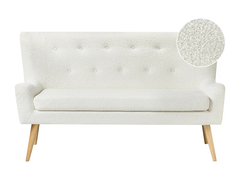 Banc rembourré 2 places SKIBBY Bouclé Blanc cassé