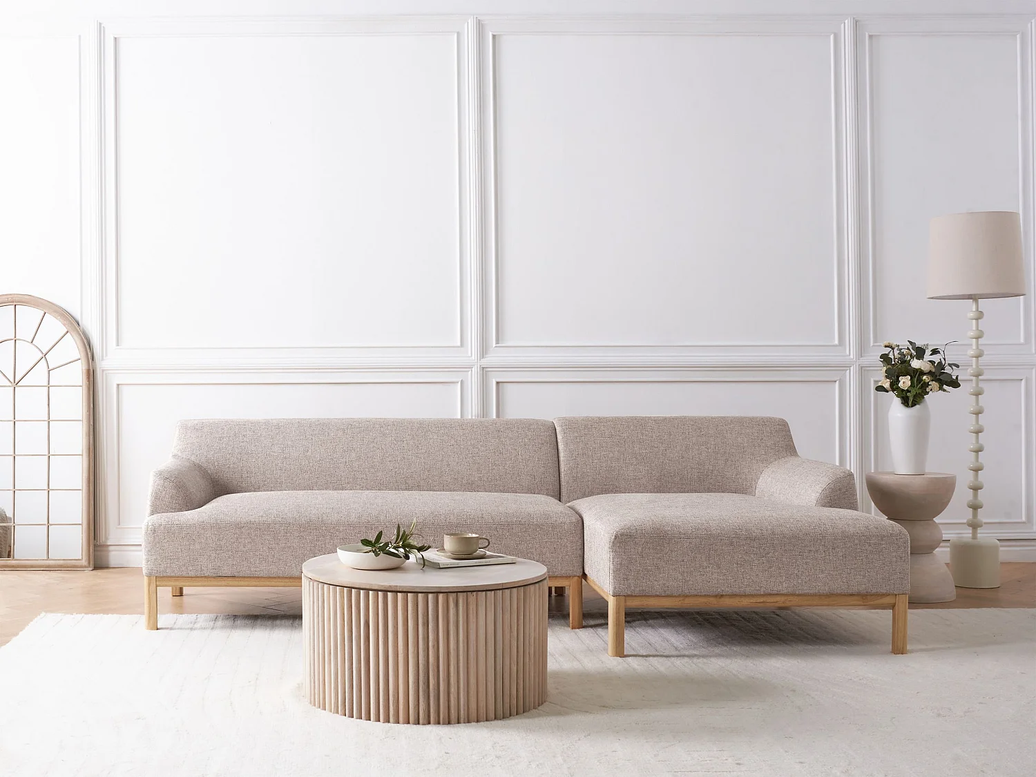 Sofá esquinero SOSJO Tela Marrón claro 3 plazas Izquierda