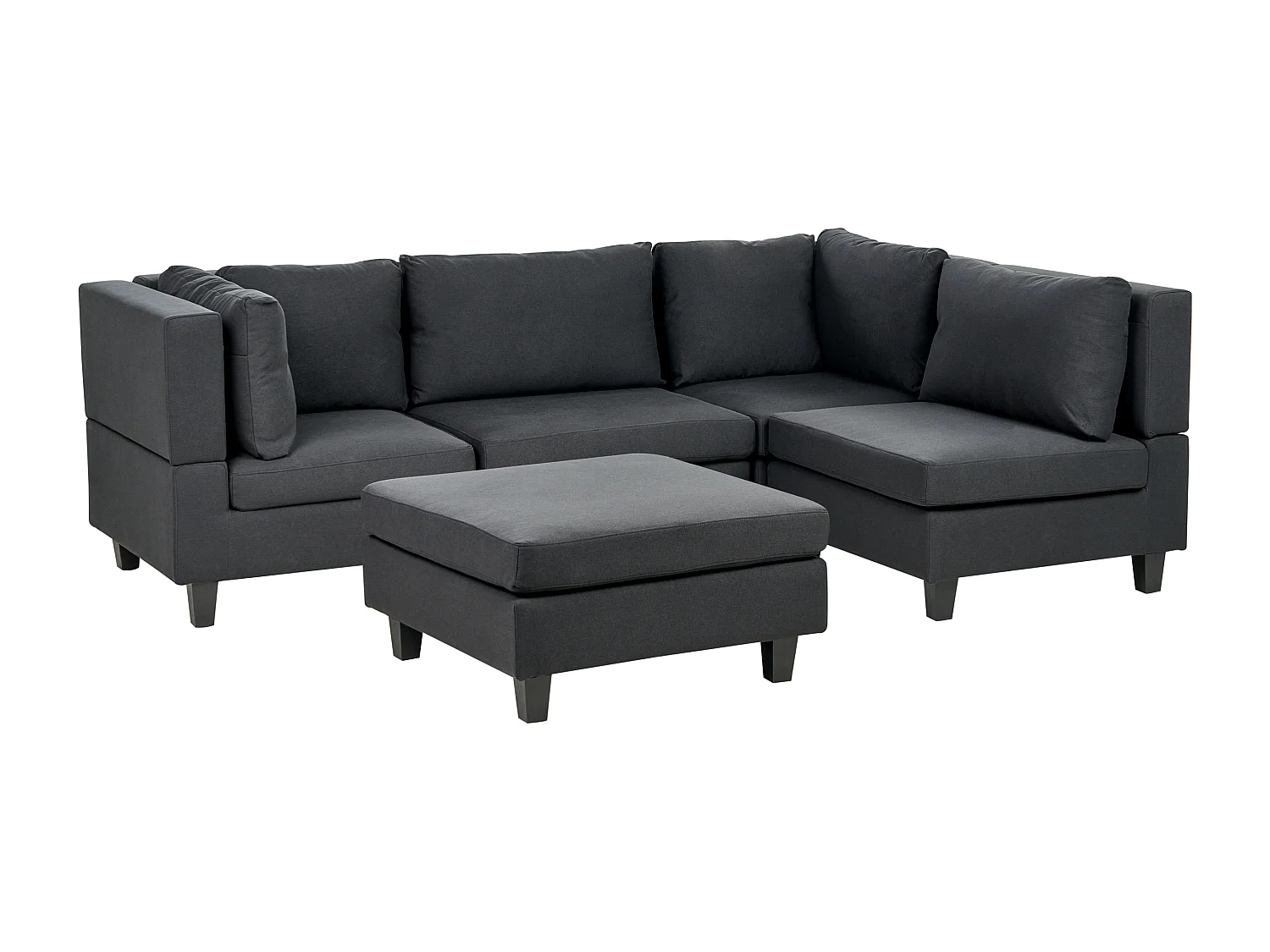 Canapé d'angle modulable 4 places UNSTAD Tissu Noir avec ottoman Côté droite
