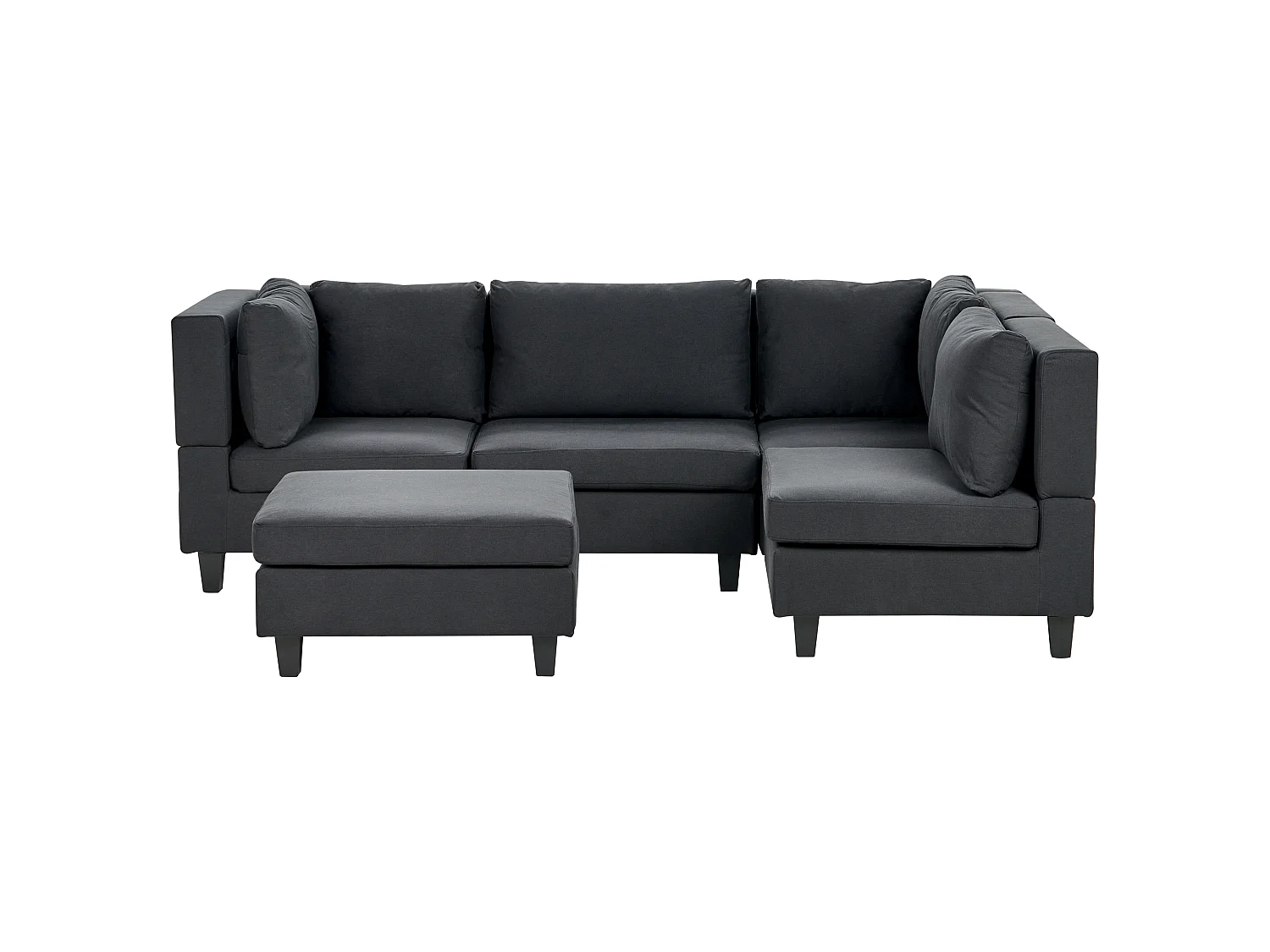Canapé d'angle modulable UNSTAD Tissu Noir avec ottoman 4 places Côté gauche