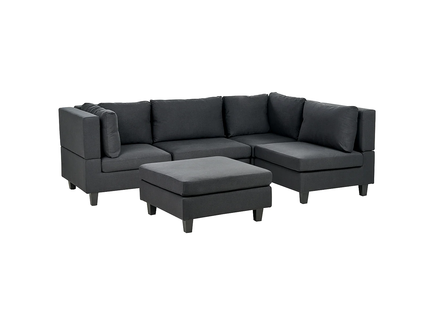 Canapé d'angle modulable UNSTAD Tissu Noir avec ottoman 4 places Côté gauche
