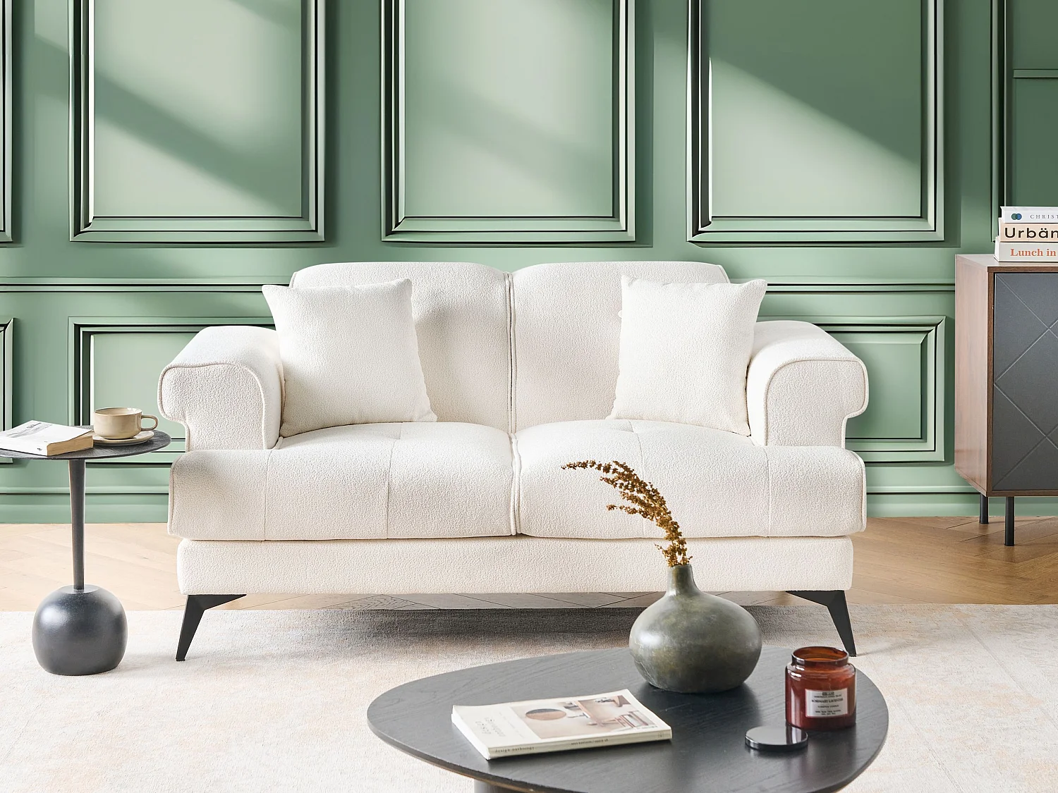 Canapé 2 places SKIVE Bouclé Blanc