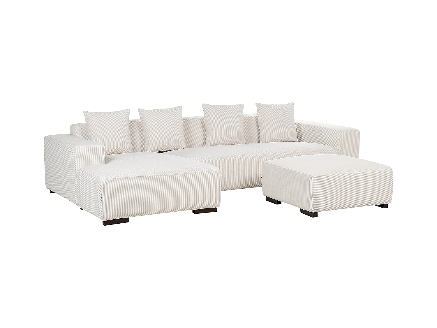 Ecksofa LUNGO Cord Cremeweiss mit Ottomane 4-Sitzer rechtsseitig