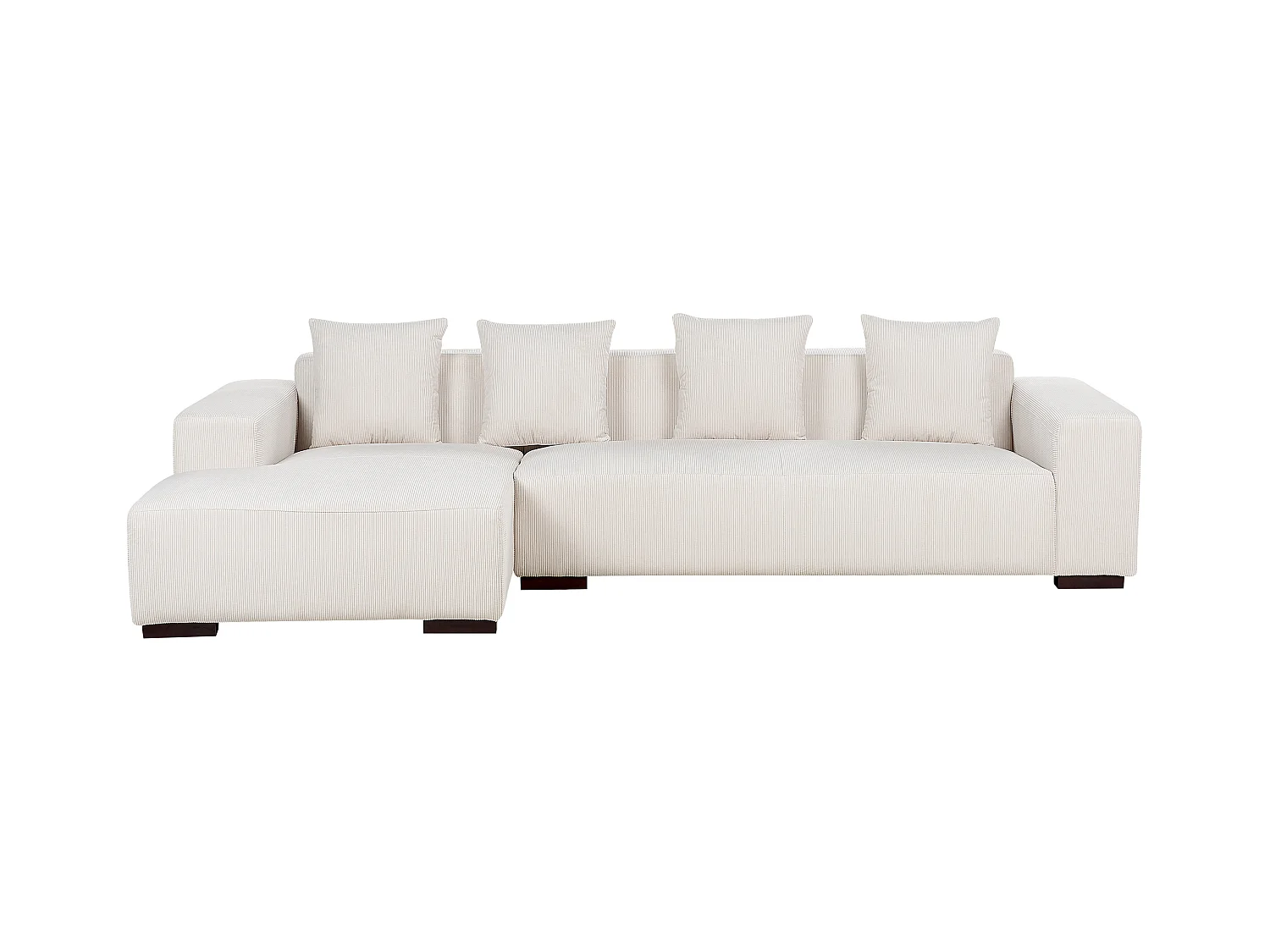 Ecksofa LUNGO Cord Cremeweiss mit Ottomane 4-Sitzer rechtsseitig