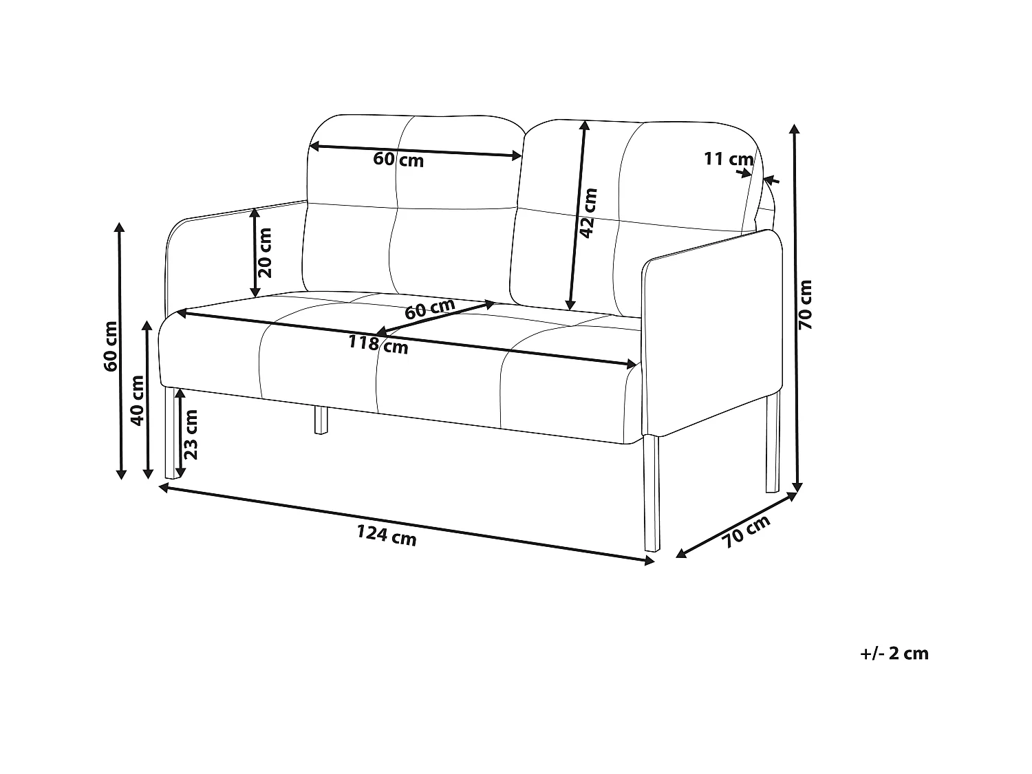 Banc rembourré 2 places LAHTI Tissu Gris graphite