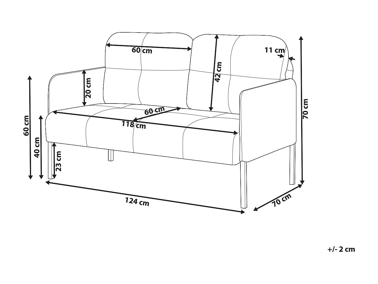 Banc rembourré 2 places LAHTI Tissu Gris graphite
