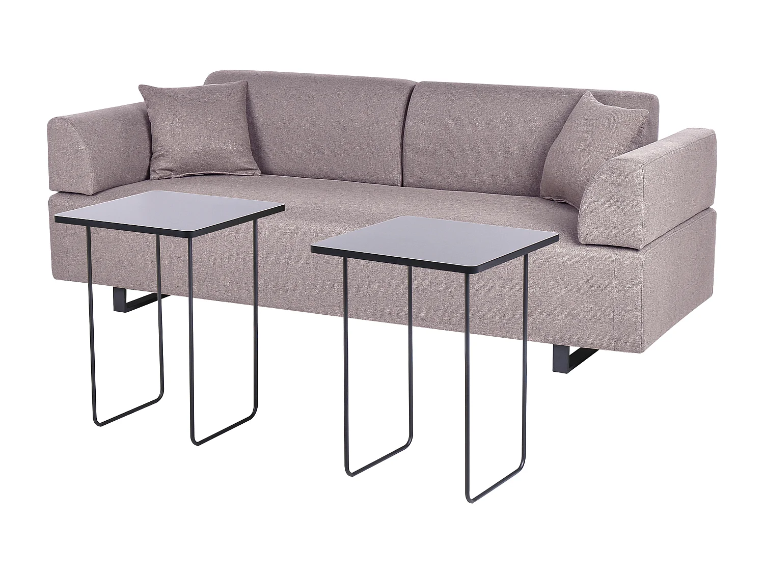 Sofa SOKNA Jasnobrązowy ze stolikami dla 3 osób