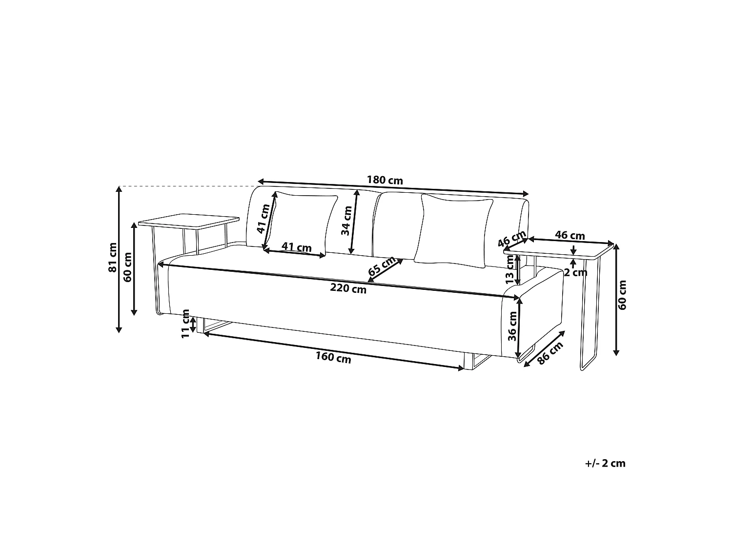 Sofa 3 Seater SOKNA Fabric Taupe with Tables