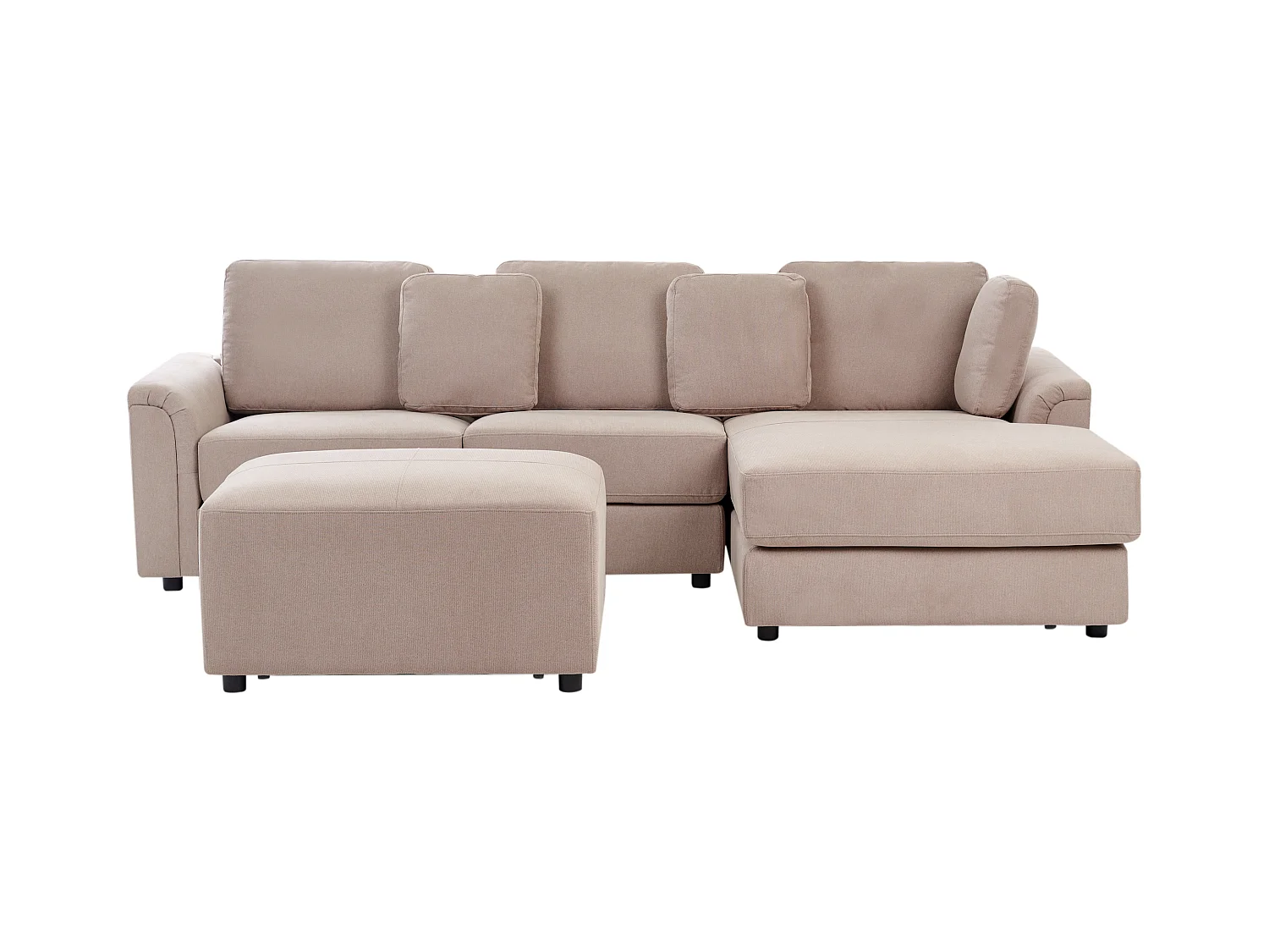 Canapé d'angle 4 places KOHLO Tissu Taupe avec ottoman Côté droite