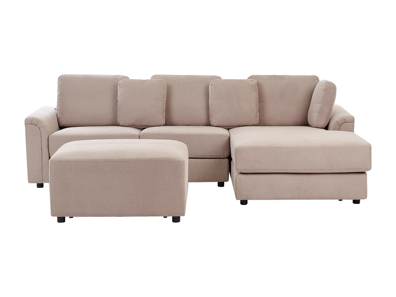 Canapé d\'angle 4 places KOHLO Tissu Taupe avec ottoman Côté droite