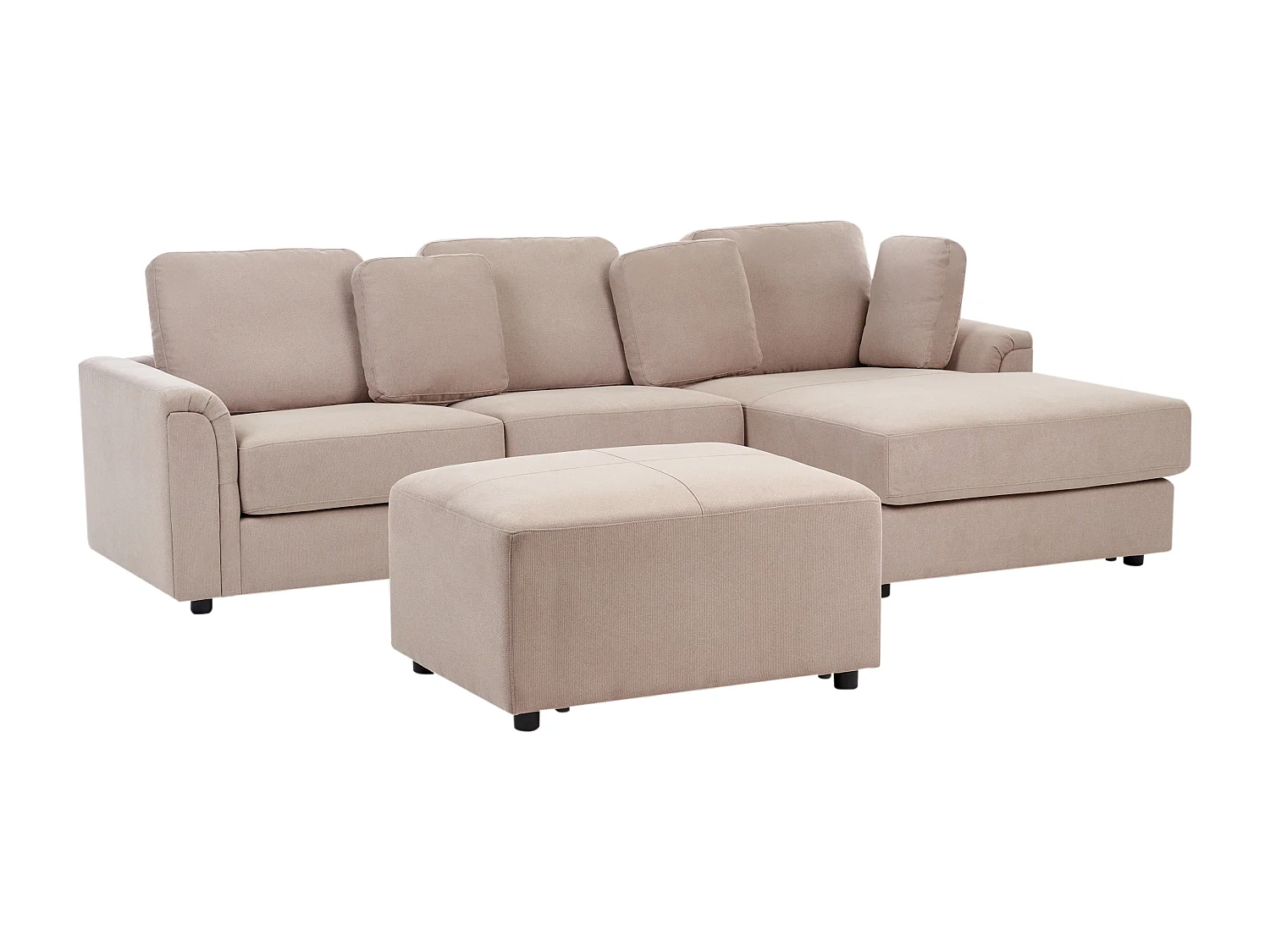 Canapé d\'angle 4 places KOHLO Tissu Taupe avec ottoman Côté droite