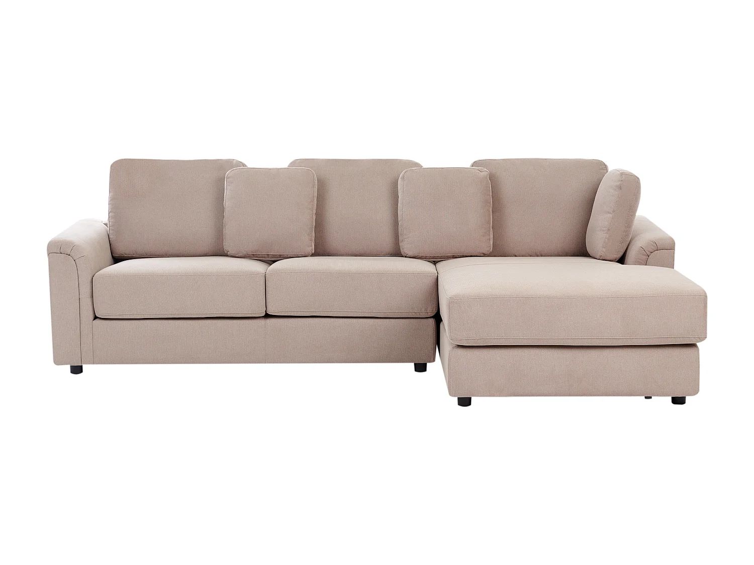 Canapé d\'angle 4 places KOHLO Tissu Taupe avec ottoman Côté droite