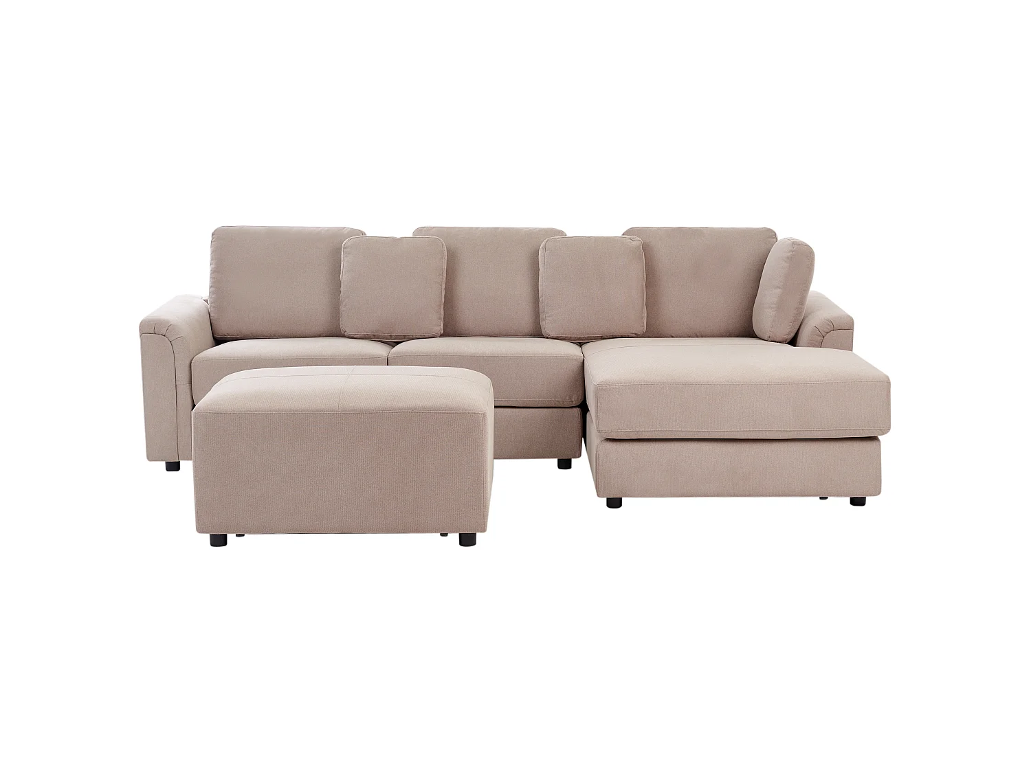 Canapé d'angle KOHLO Tissu Taupe avec ottoman 4 places Côté gauche