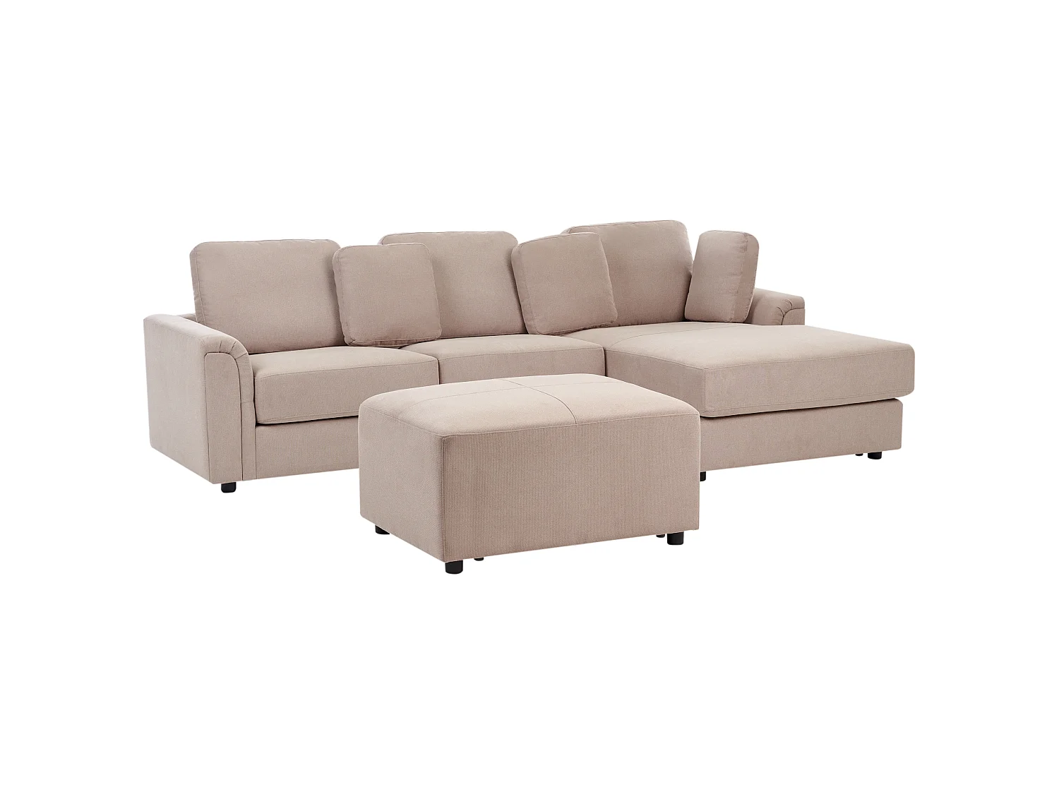 Canapé d'angle KOHLO Tissu Taupe avec ottoman 4 places Côté gauche