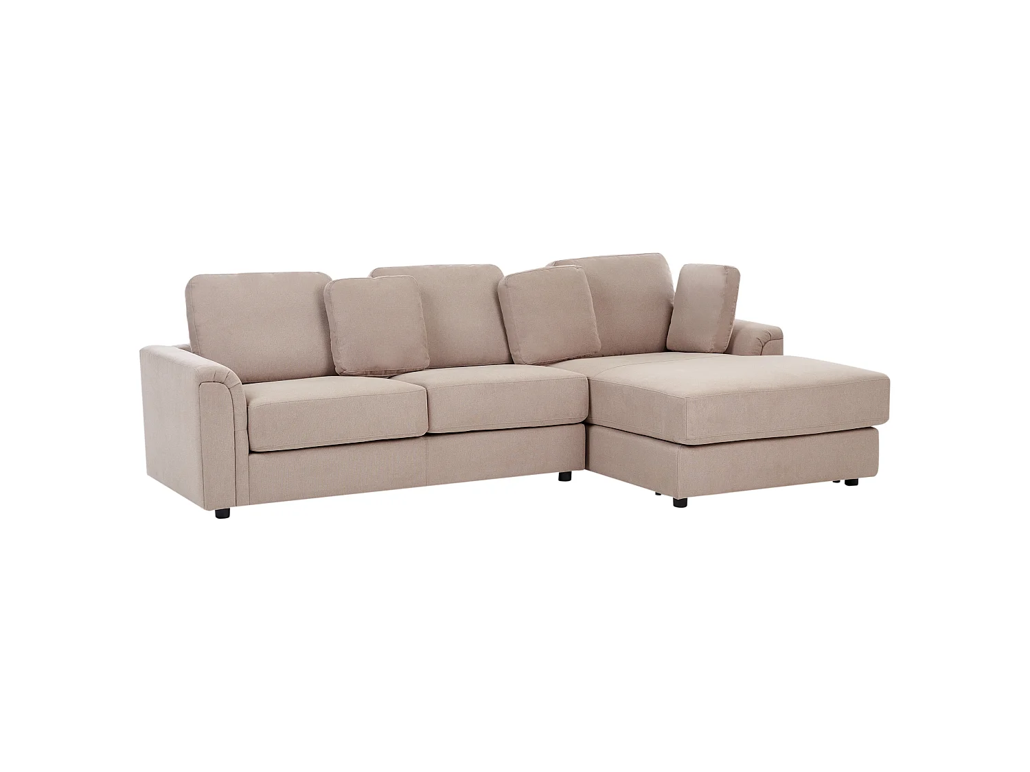 Canapé d'angle KOHLO Tissu Taupe avec ottoman 4 places Côté gauche