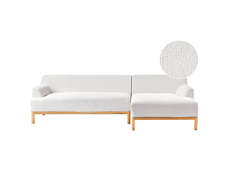 Ecksofa SOSJO Bouclé Cremeweiss 3-Sitzer linksseitig